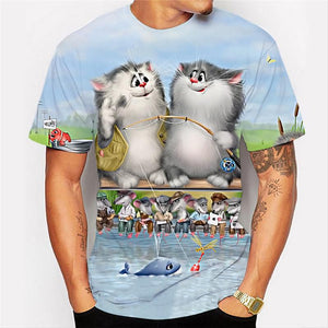3D Animal Games Catching Fish Print Fashion Short Sleeve T-Shirt Casual Tops