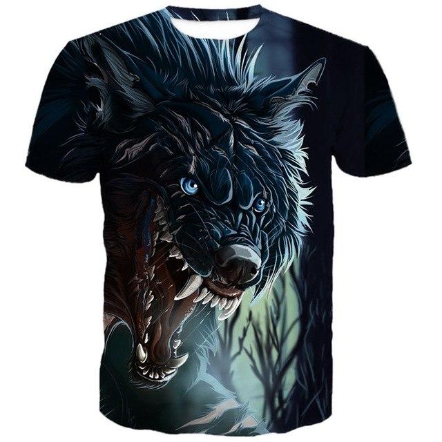 3D Angry Roaring Wolf Print Short Sleeve T-Shirt